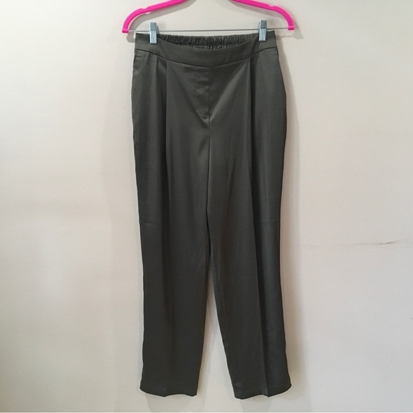 Rachel Zoe Womens Pleated Pants Size 4 Pull On Elastic Waist Satin Green NEW - Picture 1 of 6